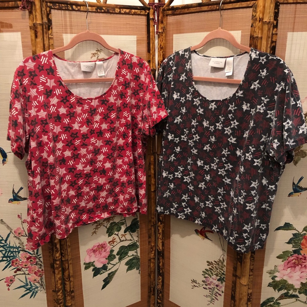 Liz Claiborne tees stars stripes bundle 2 shirts patriotic American holiday